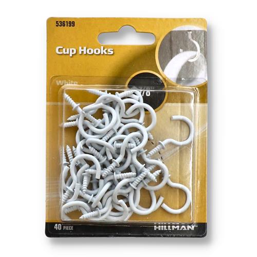 Wholesale HILLMAN 40PC 7/8'' WHITE METAL CUP HOOKS