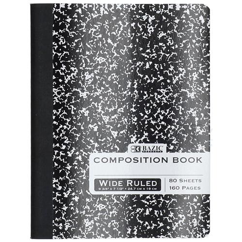 Wholesale Marble Composition Book Hard Cover 80 sheet 160 pages.  Black only.