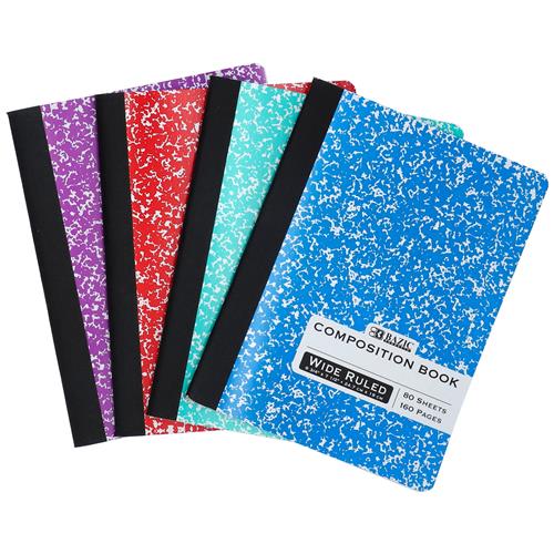 Wholesale Marble Composition Book Hard Cover 80 sheet 4 Assorted colors.