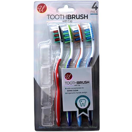 Wholesale 4 PACK TOOTH BRUSH WITH CAPS -MEDIUM