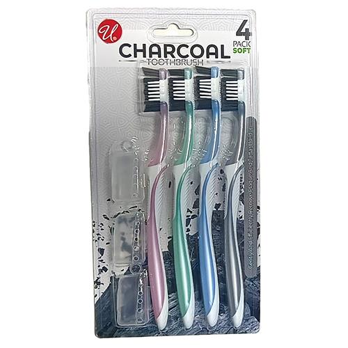Wholesale 4PK CHARCOAL TOOTH BRUSH WITH 3 CAPS -SOFT