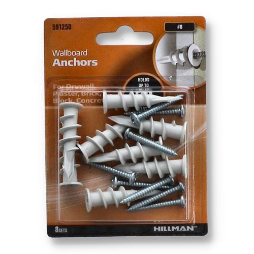 Wholesale HILLMAN 8CT 50LB NYLON WALLBOARD ANCHOR & SCREWS #8