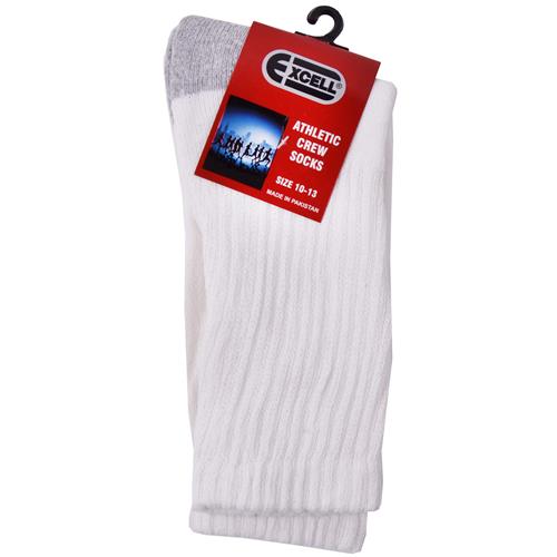 Wholesale Men's 10-13 White Crew Sock with Grey Heel & Toe