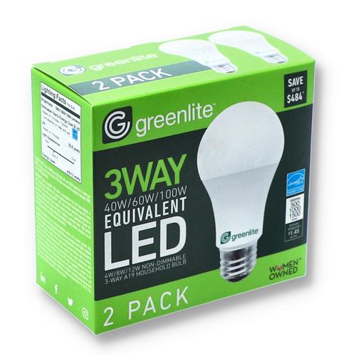 Wholesale 2PK 3 WAY 40/60/80W A19 LED BUBLS BRIGHT WHITE NON DIMMABLE
