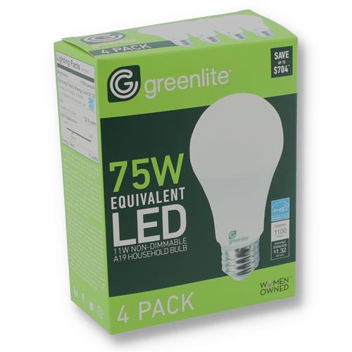 Wholesale 4PK 11=75W A19 LED BULBS BRIGHT WHITE NON DIMMABLE