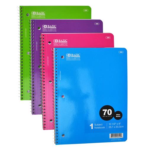 Wholesale Notebook - 70 Sheets - Wide Ruled - Bazic