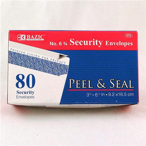Wholesale USE #573-24 -Envelopes - Peel & Seal - White - Security - Bazic