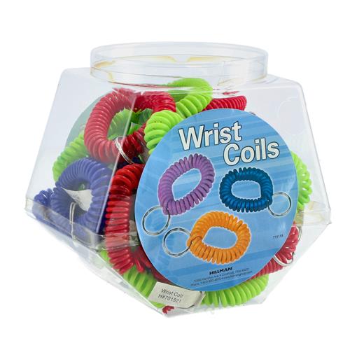 Wholesale 36PC WRIST COIL KEYCHAIN IN JAR BULK & UPC