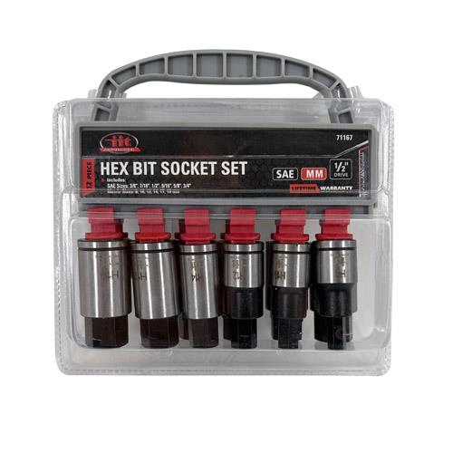 Wholesale IIT PRO 12PC 1/2'' DRIVE HEX BIT SOCKET RACK SAE & METRIC