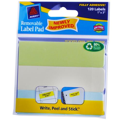 Wholesale Avery Removable Label Pad 1"""" x 3"""" Green, Yellow GLW