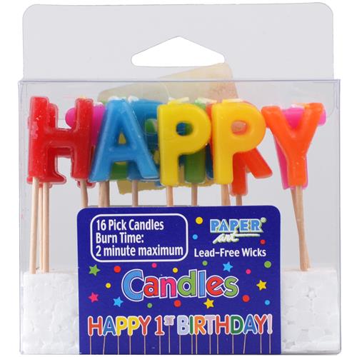 Wholesale Happy 1st Birthday! Pick Candles - 16 pcs.