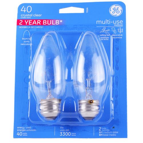 Wholesale 2pk GE 40W Crystal Clear Blunt Tip Bulb Medium Base - GLW