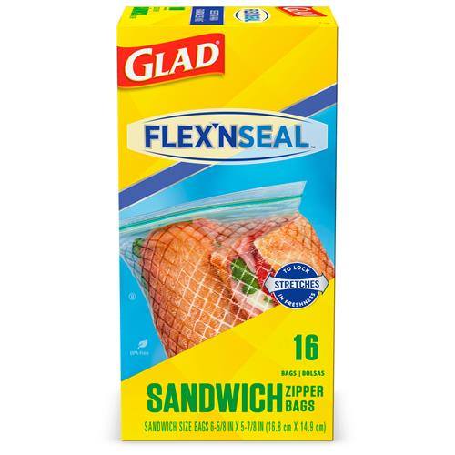 Wholesale 16ct GLAD ZIPPER SANDWICH BAGS