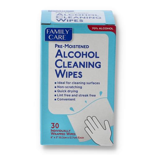 Wholesale 30CT FAMILY CARE ALCOHOL CLEANING WIPES INDIVIDUALLY FOIL WRAPPED