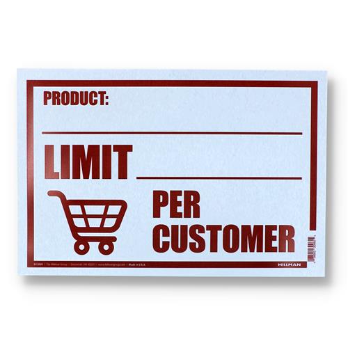 Wholesale HILLMAN 8x12'' LIMIT_ PER CUSTOMER SIGN