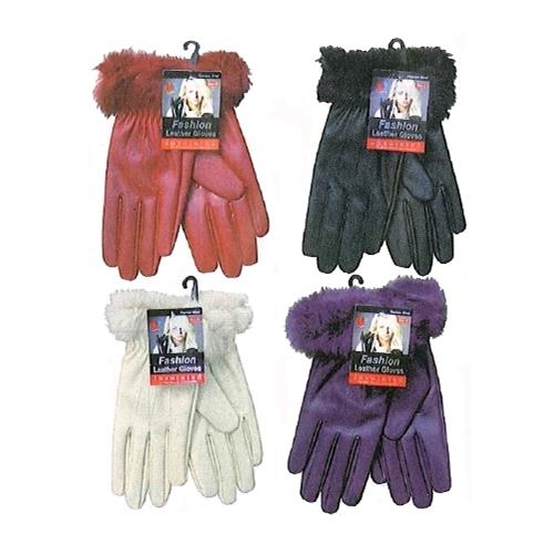 Wholesale Ladies Leather Gloves with Fur Cuff Wrist Assorted GLW