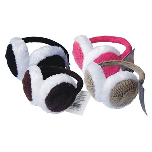 Wholesale Ear Muffs Cable Knit with White Fur Assorted Solid GLW