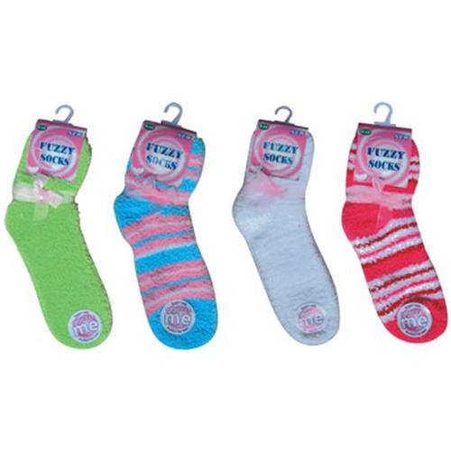 Wholesale Fuzzy Socks in solids and stipe assorted colors. GLW