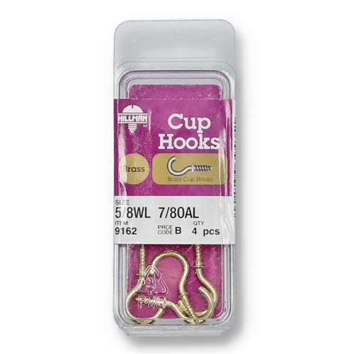 Wholesale HILLMAN 4PC BRASS CUP HOOKS 5/8''