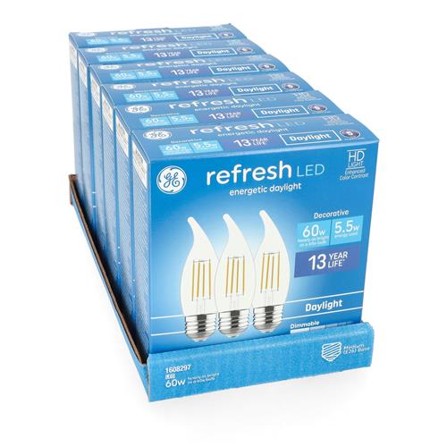 Wholesale GE REFRESH 3PK 5.5=60W CA11 DECORATIVE DIMMABLE CLEAR BULBS DAYLIGHT E26 BASE