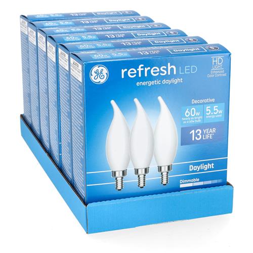 Wholesale GE REFRESH 3PK 5.5=60W LED CA11 FROSTED BULBS CANDELABRA BASE DIMMABLE DAYLIGHT