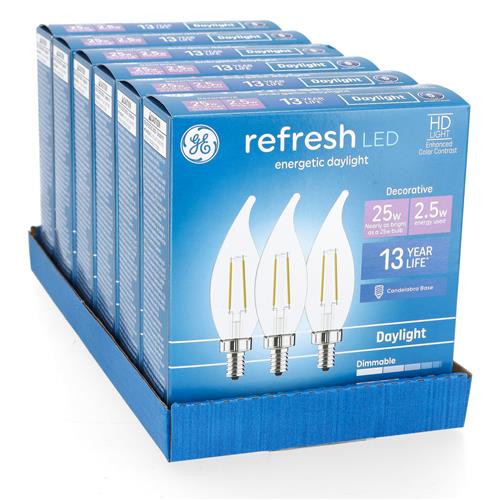 Wholesale 3PK REFRESH 2.5=25W LED CA11 CLEAR BULBS CANDELABRA BASE DIMMABLE DAYLIGHT