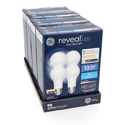 Wholesale GE REVEAL 4PK 8=60W A19 COLOR SELECT DIMMABLE HD+ LED BULBS