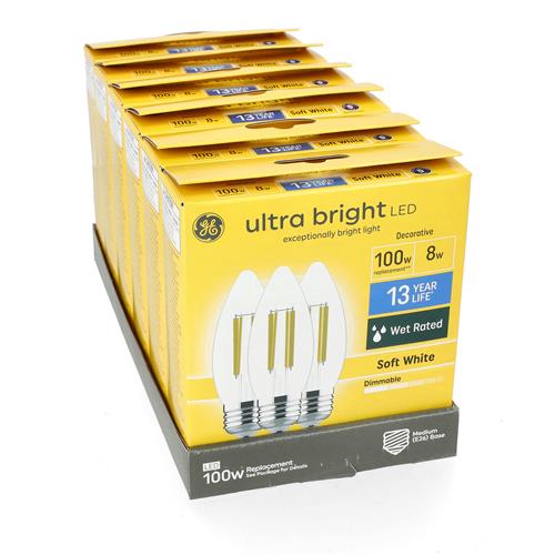 Wholesale GE ULTRA BRIGHT 3PK 8=100W B12 DECORATIVE DIMMABLE LED BULBS SOFT WHITE