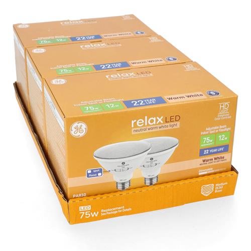 Wholesale GE RELAX 2PK 12=75W PAR 30 INDOOR SPOT OR FLOODLIGHT DIMMABLE LED BULBS