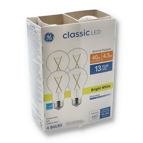 Wholesale GE 4PK 4.5=40 A 19W CLEAR LED DIMMABLE BULBS BRIGHT WHITE