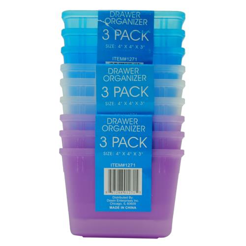 Wholesale Drawer Organizers Square 3-Pack 4x4x2.75" Pastel