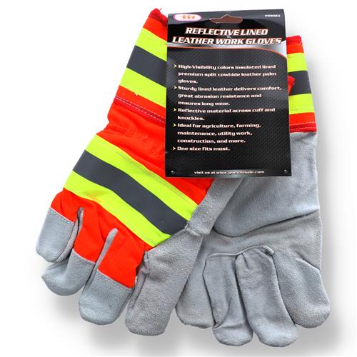 Wholesale UNLINED REFLECTIVE WORK GLOVE DOUBLE LEATHER PALM