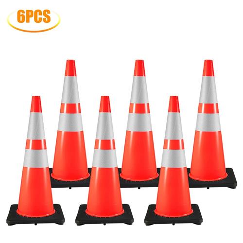 Wholesale VEVOR 6PC 36" PVC TRAFFIC CONE WITH REFLECTIVE COLLRS & BLACK WEIGHTED BASE