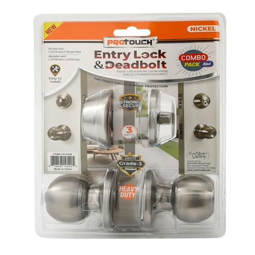 Wholesale 2PK ENTRY LOCK & DEADBOLT KEYED ALIKE SATIN NICKEL