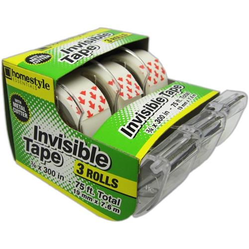 Wholesale 3pk INVISIBLE TAPE 3/4x300'' w/METAL CUTTER