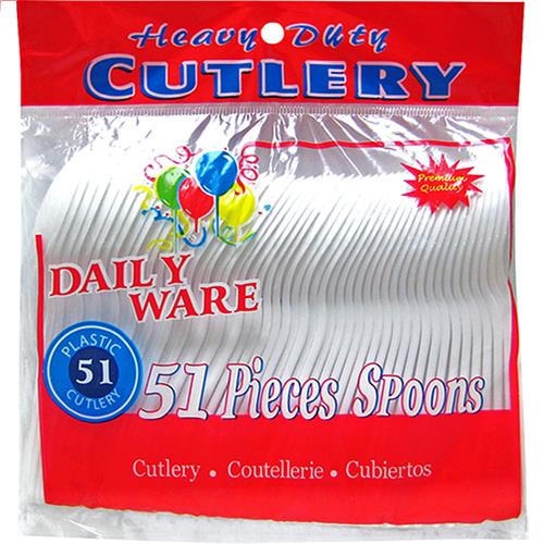 Wholesale Plastic Spoon White Heavy Duty Cutlery 51 ct