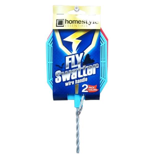 Wholesale 2PC FLY SWATTER WITH WIRE HANDLE ASST COLOR