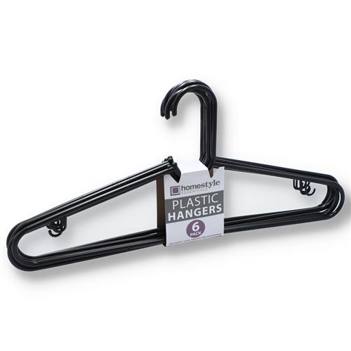 Wholesale 6 PACK BLACK PLASTIC CLOTHES HANGERS