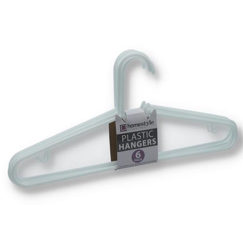Wholesale 6 PACK WHITE PLASTIC CLOTHES HANGERS