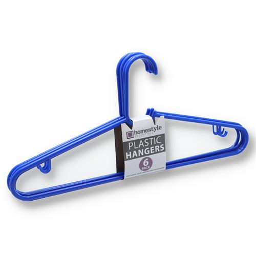 Wholesale 6 PACK BLUE PLASTIC CLOTHES HANGERS