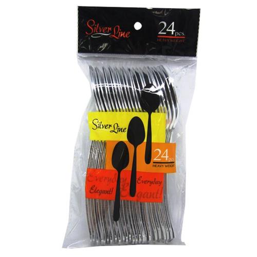 Wholesale 24CT HEAVY WEIGHT SILVER PLASTIC SPOON