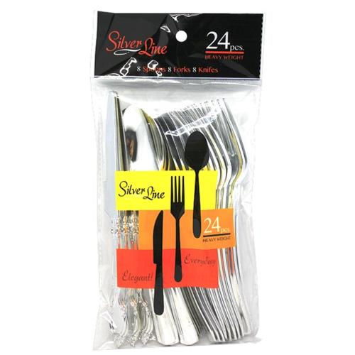 Wholesale 24CT HEAVY WEIGHT SILVER PLASTIC CUTLERY ASSORTMENT