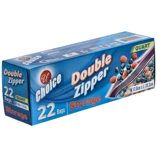 Wholesale 22CT DOUBLE ZIPPER 1 QUART STORAGE BAGS