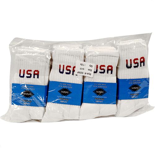 Wholesale 1 Dozen USA Socks White 9-11
