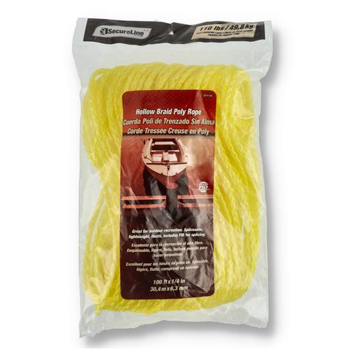 Wholesale 100'x1/4'' YELLOW HOLLOW BRAID POLY ROPE 110LB WLL