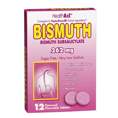 Wholesale HEALTH A2Z 12CT PINK BISMUTH TABLETS 262MG (COMPARE TO PEPTO BISMOL)