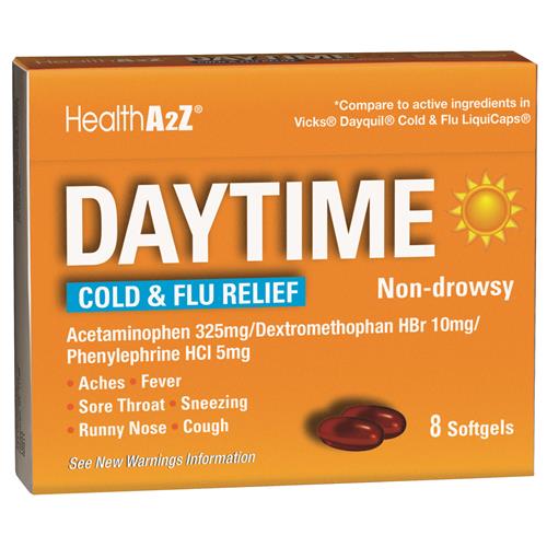 Wholesale HEALTH A2Z DAY TIME COLD & FLU GEL CAPS 8CT