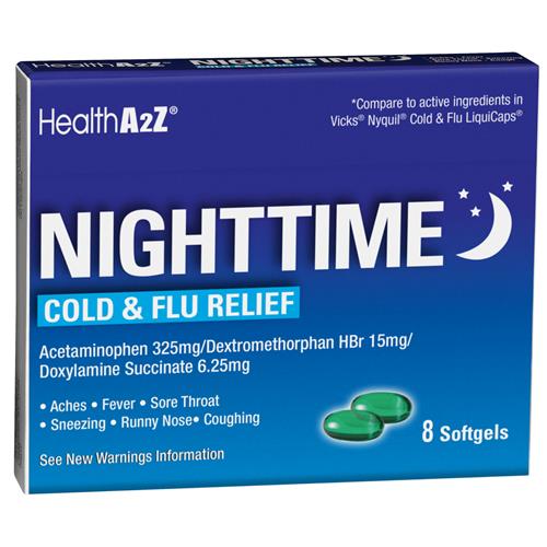Wholesale HEALTH A2Z NIGHT TIME COLD & FLU GEL CAPS 8CT (COMPARE TO NYQUIL)