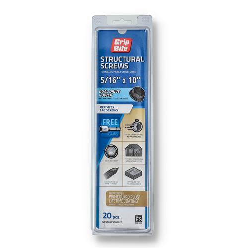 Wholesale 20pc GRIP-RITE STRUCTURAL SCREWS 5/16x10''