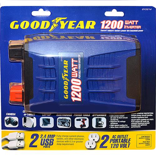 Wholesale GOODYEAR 1200 WATT POWER INVERTER WITH 2 2.4 AMP USB PORTS AND 2 120 V OUTLETS